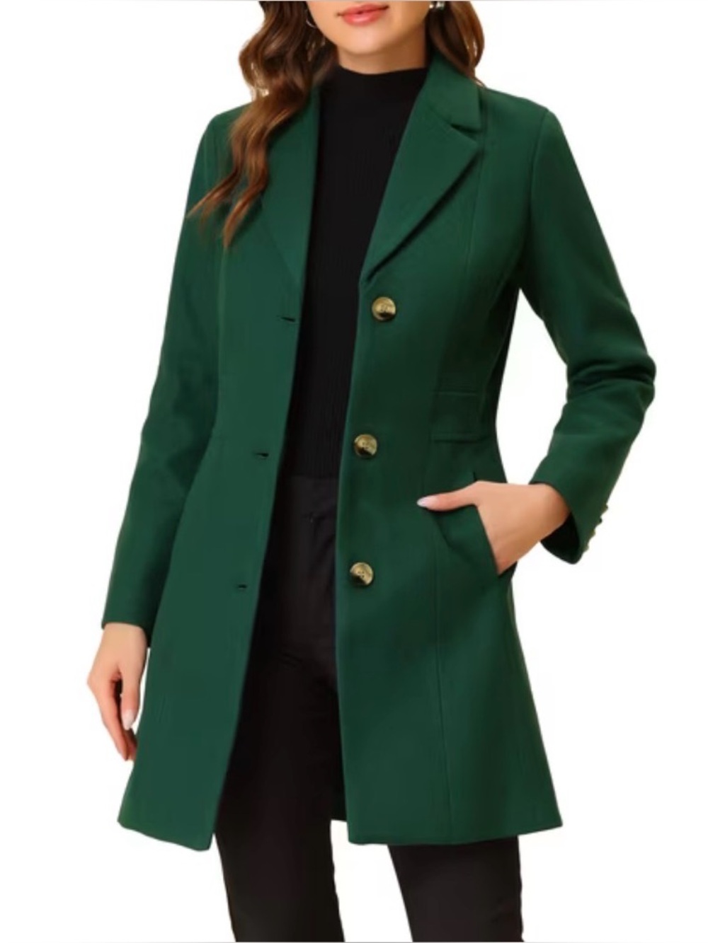 Allegra K Single Breasted Long Outerwear Winter Trench Coat L Green Elegant NWT